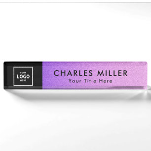 Purple black Modern Professional business logo Desk Name Plate