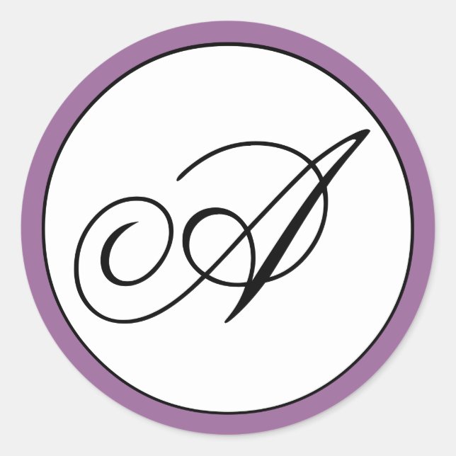 Purple Black Monogram Initial Wedding Classic Round Sticker (Front)