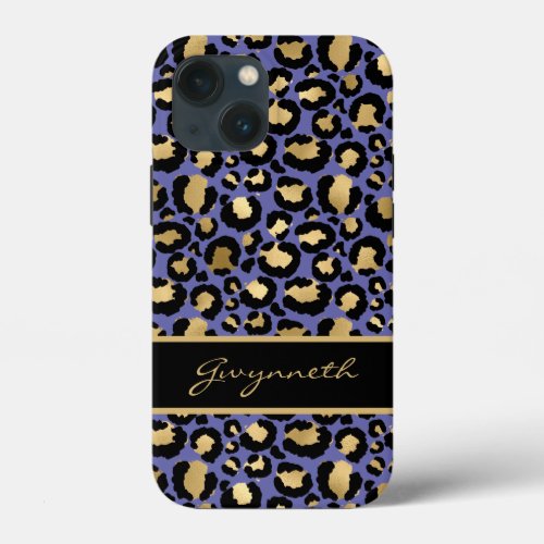 Purple Black Monogram Leopard Print iPhone 13 Mini Case