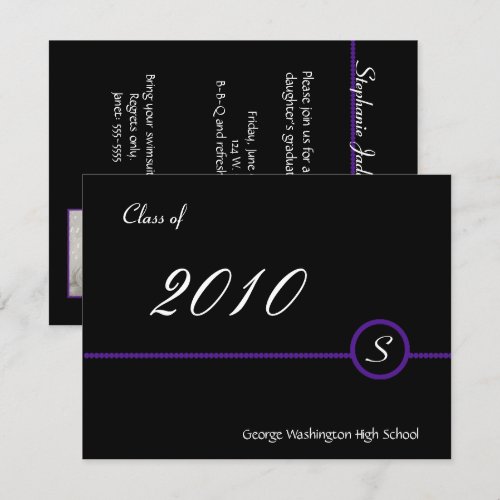 Purple &amp; Black Monogram Photo Invitation