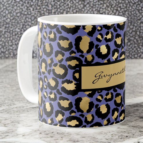 Purple Black Monogrammed Leopard Print Coffee Mug