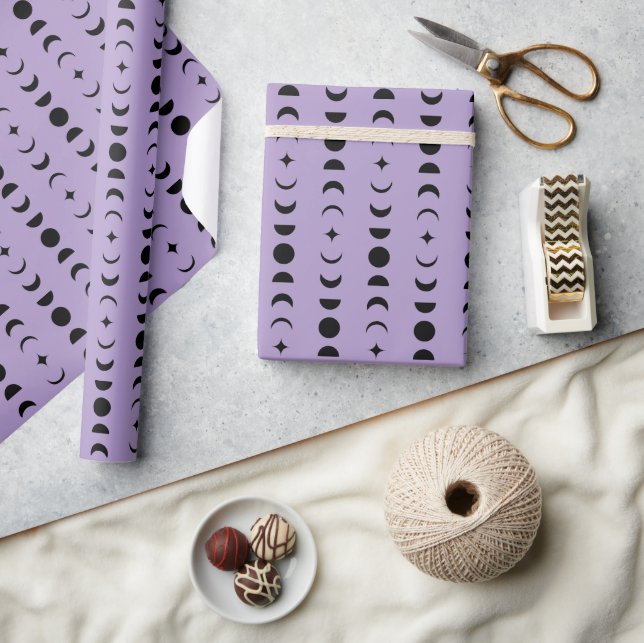 Purple & Black Moon And Stars Mystical Wicca Wrapping Paper (Crafts)