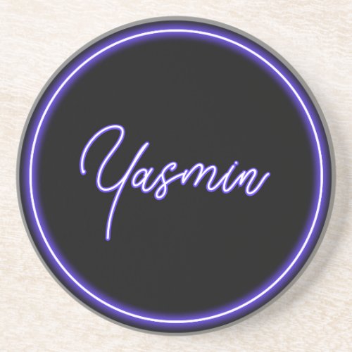 Purple Black Neon Script Stylish Wedding Favor Coaster