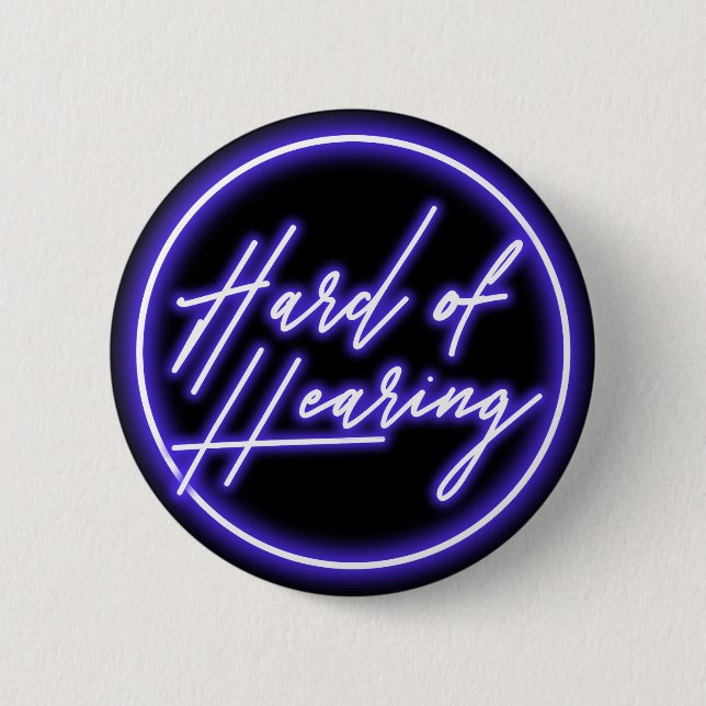 Purple Black Neon Typography Hearing Impaired Button (Front)