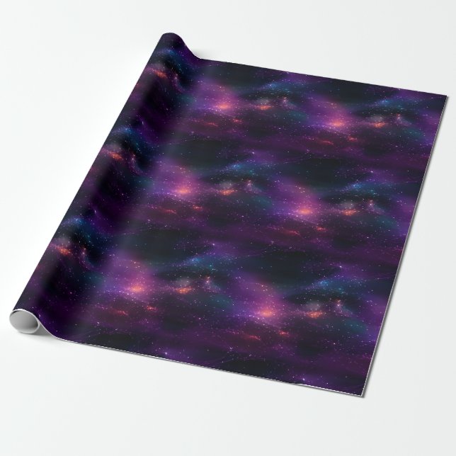 Purple & Black Night Sky with Stars Wrapping Paper (Unrolled)