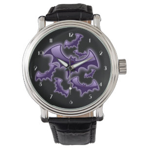 Purple & Black Night Wing Bats Wrist Watch