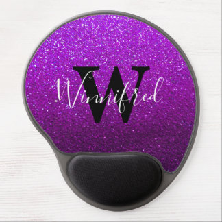 Purple Black Ombre Glitter Elegant Monogram Name Gel Mouse Pad