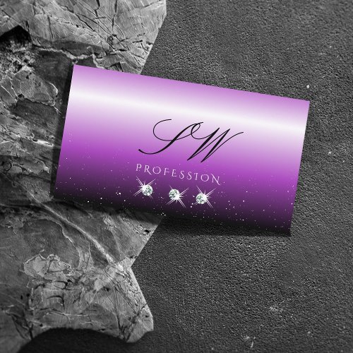 Purple Black Ombre Sparkle Jewels Monogram Trendy Business Card