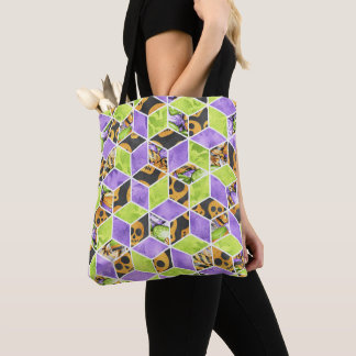 PURPLE BLACK ORANGE GREEN DIAMOND PATTERN TOTE BAG