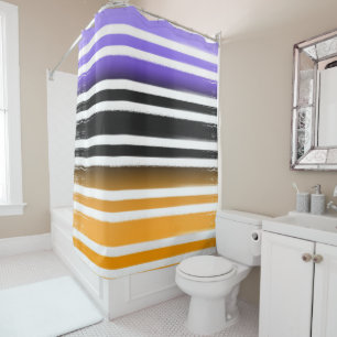 Purple Black Orange Paint Brush Halloween Shower Curtain