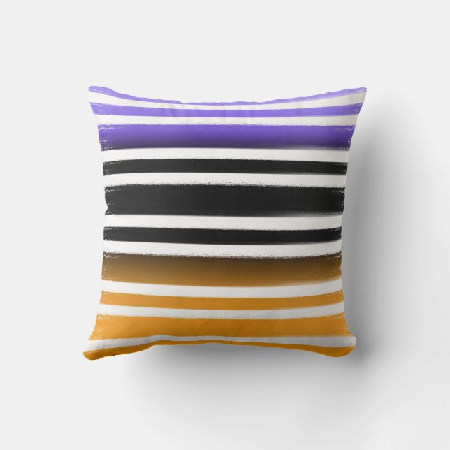 Purple Black Orange Paint Brush Halloween Throw Pillow (Back)