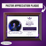 Purple Black Pastor Appreciation Church Event Award Plaque<br><div class="desc">The Purple Black Pastor Appreciation Church Event Award Plaque is an elegant and meaningful gift designed to honor pastors for their service and dedication. This plaque features a striking combination of deep purple and black, creating a look that is both sophisticated and spiritually significant. The rich purple evokes a sense...</div>