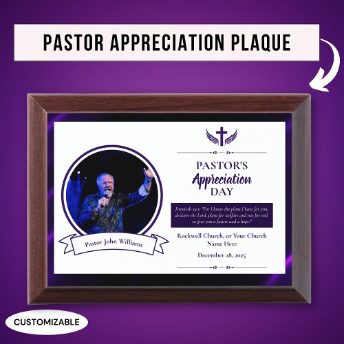Purple Black Pastor Appreciation Church Event Award Plaque