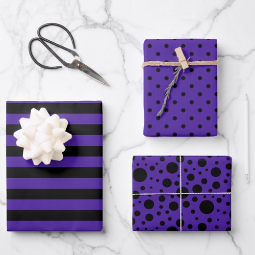 PurpleBlack Patterns Wrapping Paper Sheet Set