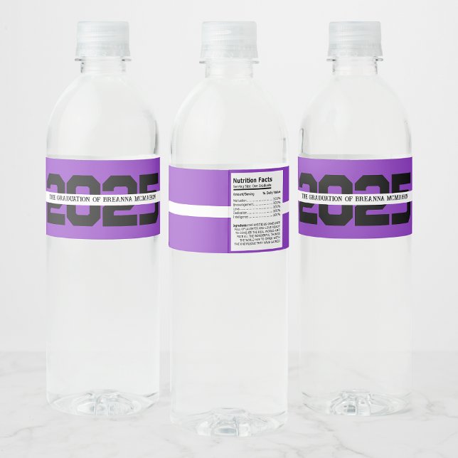 Purple & Black Personalized Graduation Water Bottle Label (Creator Uploaded)
