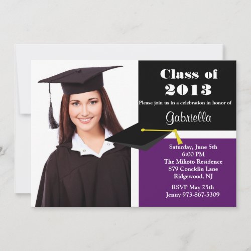 Purple  Black Photo Graduation Invitation