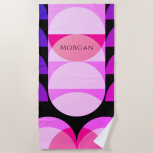 Purple Black Pink Geometric Design, Name/Monogram Beach Towel
