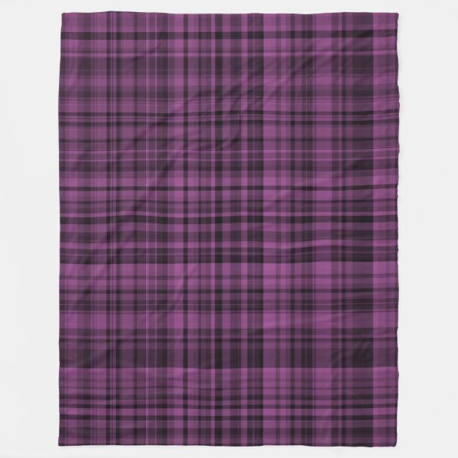 Purple Black Plaid Checker Pattern  Fleece Blanket (Front)