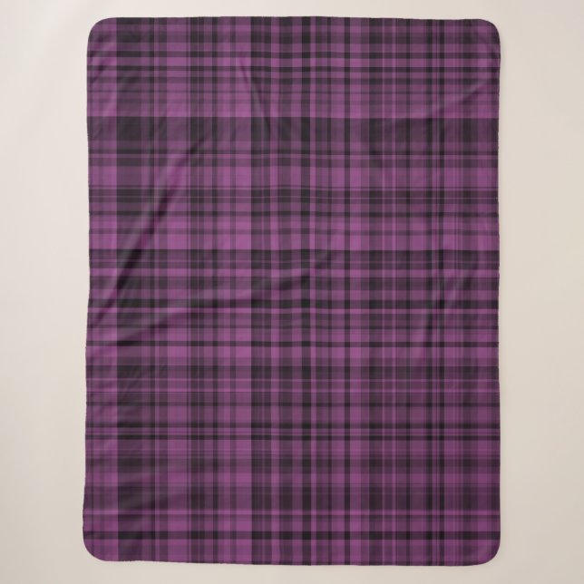 Purple Black Plaid Checker Pattern  Sherpa Blanket (Front)