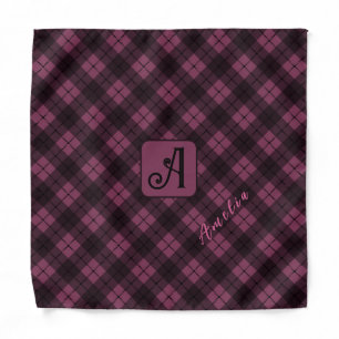 Purple Black Plaid Customize Name Bandana