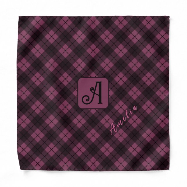 Purple Black Plaid Customize Name Bandana (Front)
