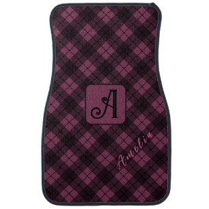 Purple Black Plaid Customize Name Car Floor Mat