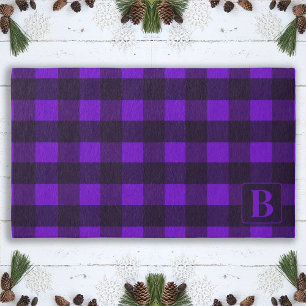 Purple Black Plaid Personalized Monogram Outdoor Rug
