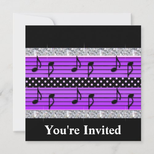 Purple &amp; Black Polka Dot Diamonds &amp; Musical Notes Custom Announcements
