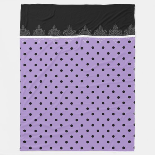 Purple  black polka dots fleece blanket