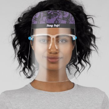 Purple Black Printed Lace Pattern Face Shield by trendyteeshirts at Zazzle