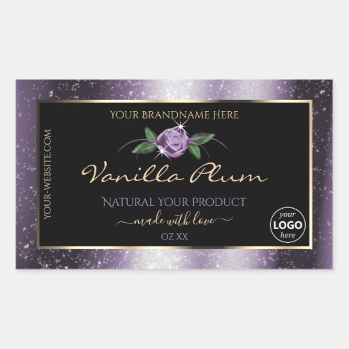 Purple Black Product Labels Soft Glitter with Logo
