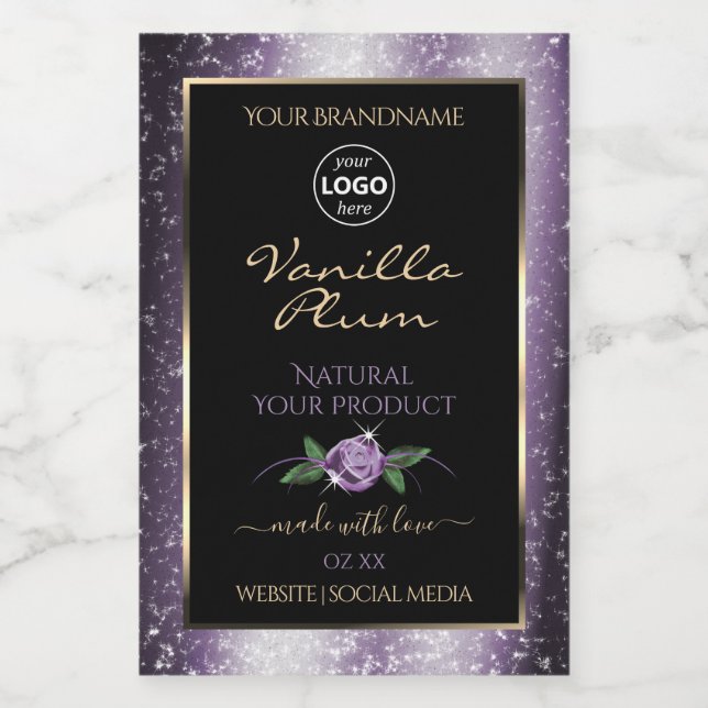 Purple Black Product Labels Soft Glitter with Logo (Single Label)