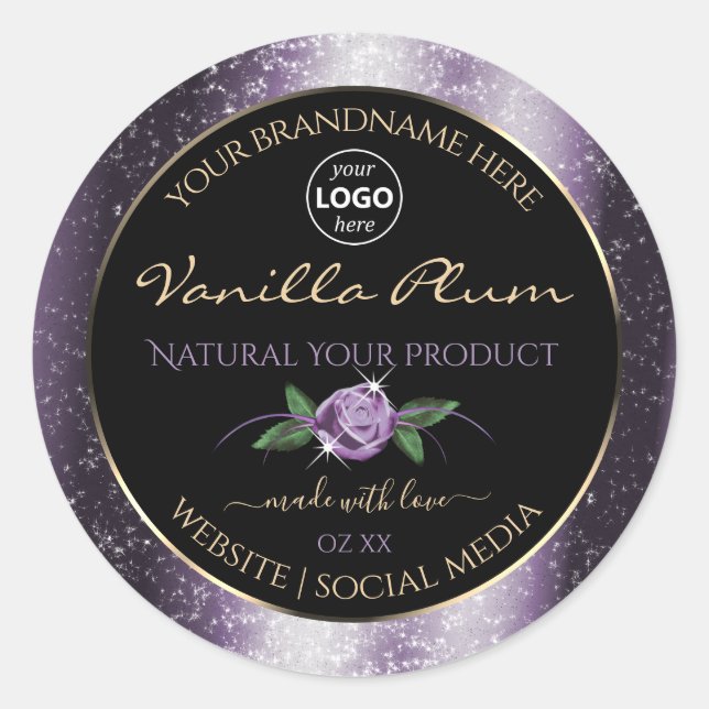 Purple Black Product Labels Soft Glitter with Logo (Front)