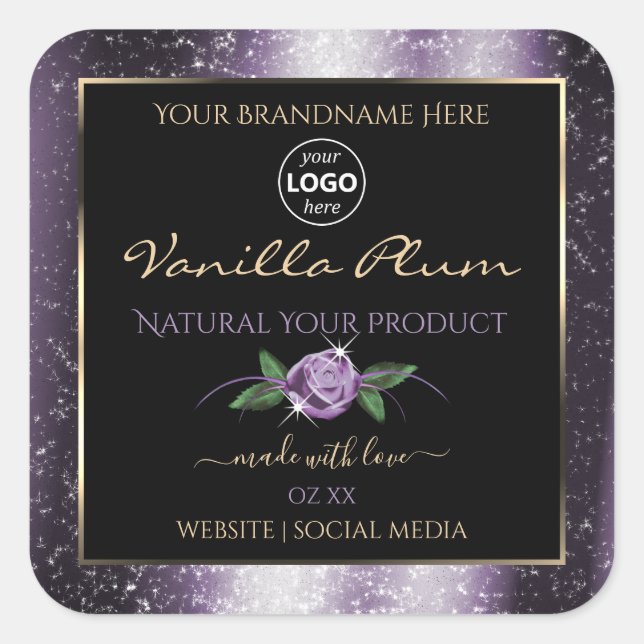 Purple Black Product Labels Soft Glitter with Logo (Front)