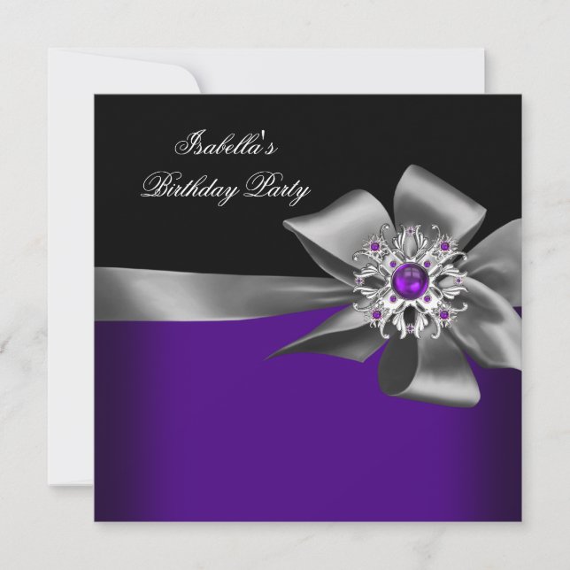 Purple Black Purple Jewel Gray Birthday Party Invitation (Front)