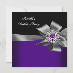 Purple Black Purple Jewel Gray Birthday Party Invitation