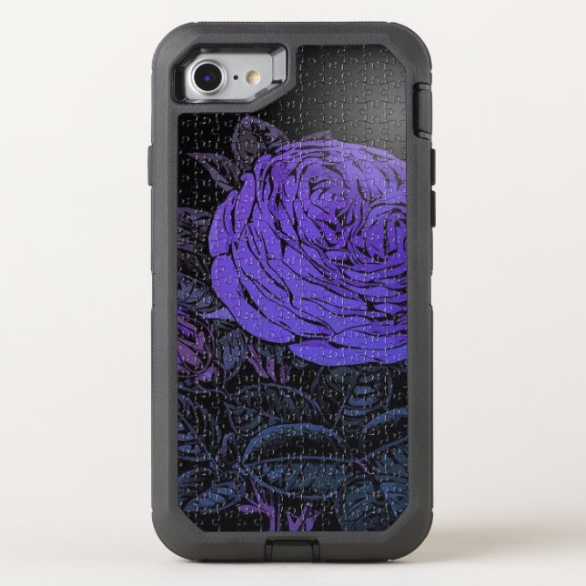 Purple Black Puzzle Rose Otterbox iPhone Case (Back)