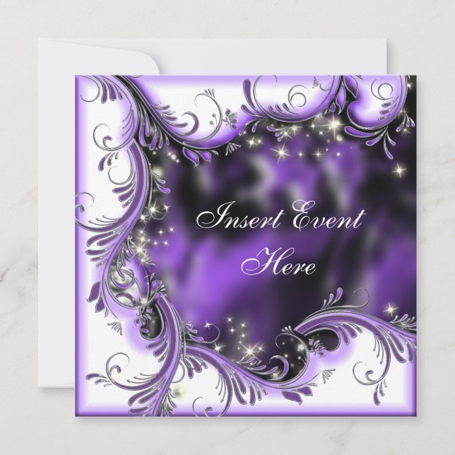 Purple black quinceanera "sweet 16" party invitation (Front)
