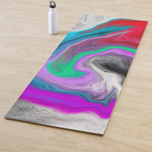 Purple Black Red and White Swirls Marble Fluid Art Yoga Mat