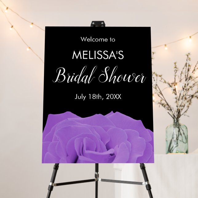 Purple Black Rose Bridal Shower Welcome Foam Board (In Situ (Stand))