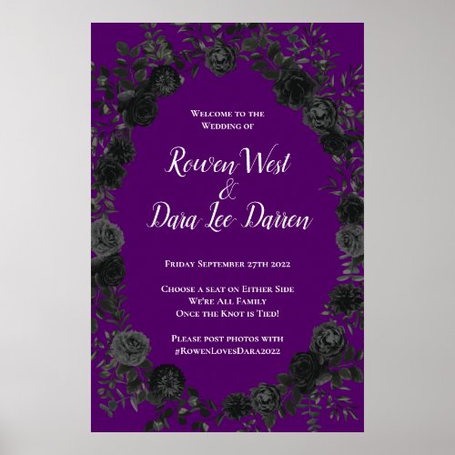 Purple  Black Rose Gothic Wedding Ceremony Sign