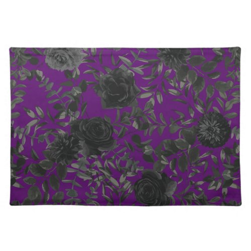 Purple  Black Rose Gothic Wedding Cloth Placemat