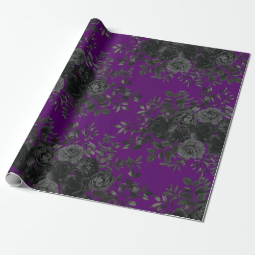 Purple  Black Rose Gothic Wedding Wrapping Paper