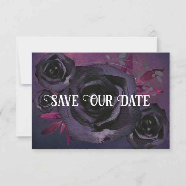 Purple Black Rose Photo Save Our Date Invitation (Front)