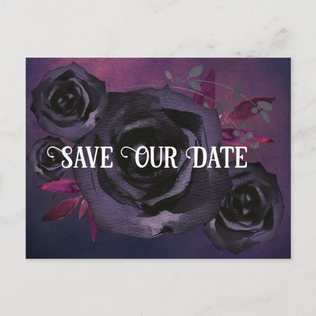 Purple Black Rose Photo Save Our Date Postcard (Front)