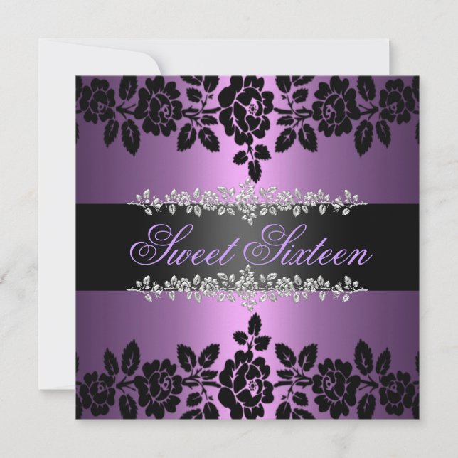 Purple & Black Rose Sweet 16 Birthday Invitation (Front)