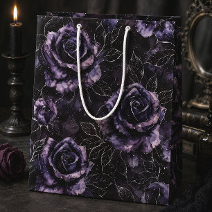 Purple Black Roses Dark Romantic Gothic Medium Gift Bag