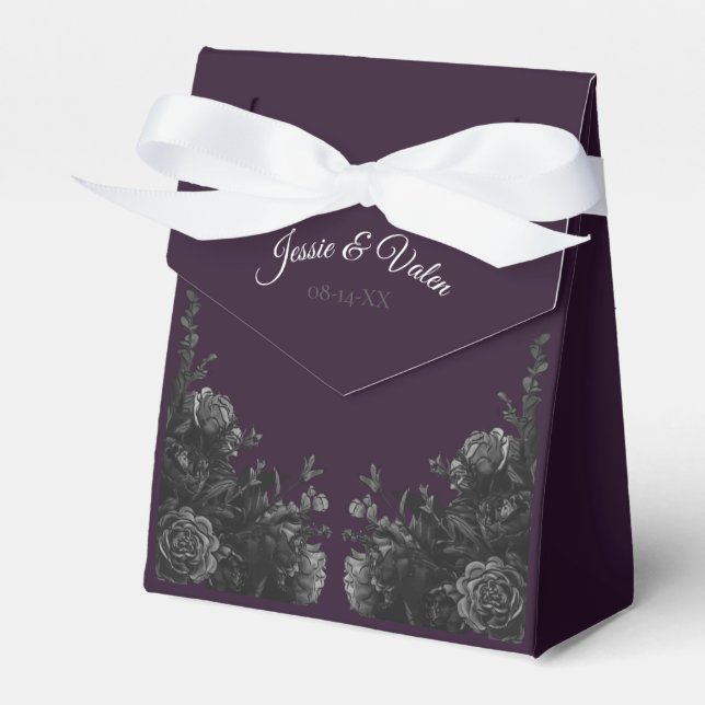 Purple Black Roses Gothic Wedding Favor Boxes (Front Side)