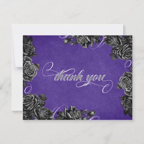 Purple Black Roses Gothic Wedding Thank You Card