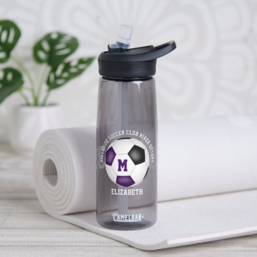 Purple black school club colors custom soccer  water bottle